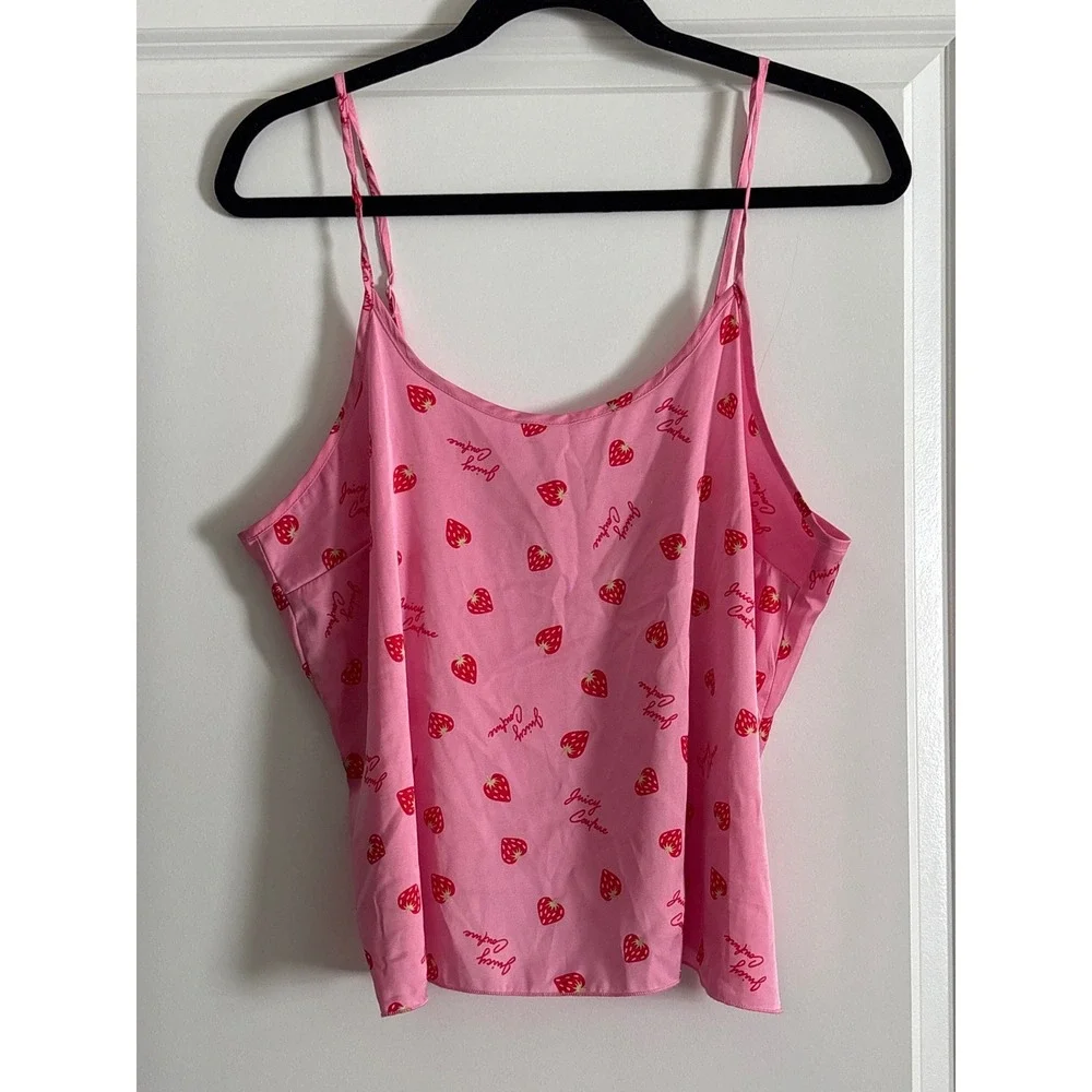 Juicy Couture Pink Strawberry Print Pajama Set Cami and Shorts Large